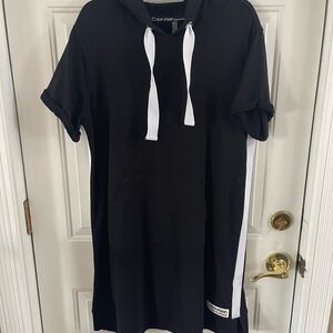 Calvin Klein Performance Black Hoodie Dress with White Details